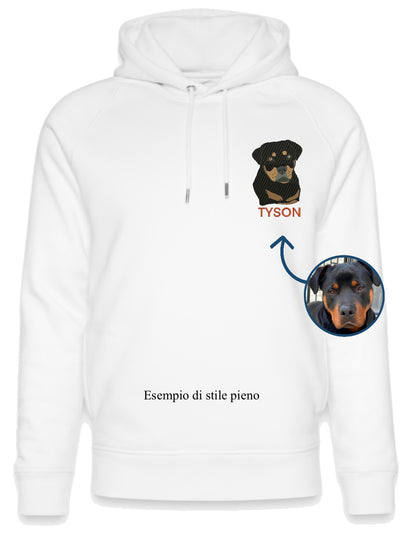 Ricamo di una foto su felpa con cappuccio
