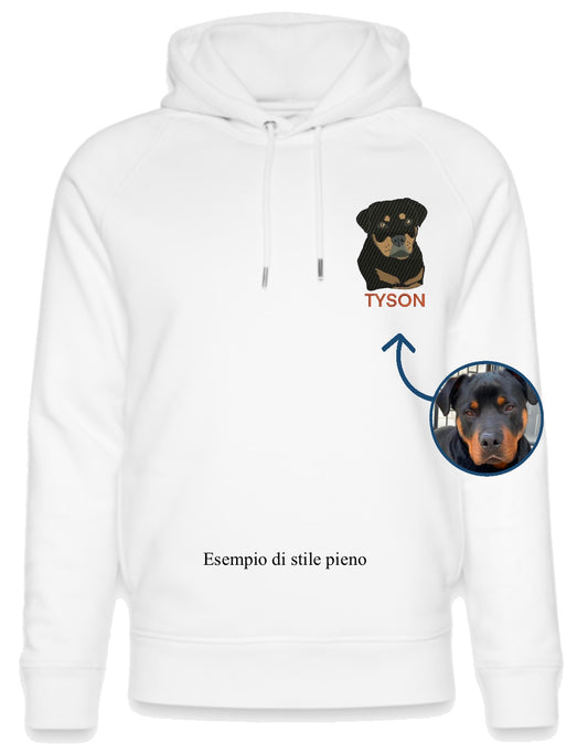Ricamo di una foto su felpa con cappuccio