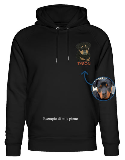 Ricamo di una foto su felpa con cappuccio