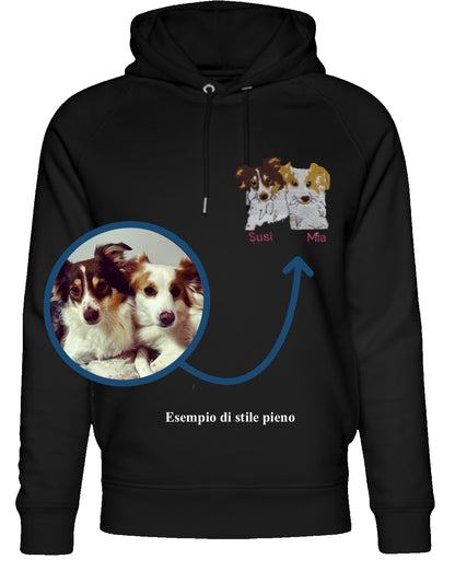Ricamo di una foto su felpa con cappuccio